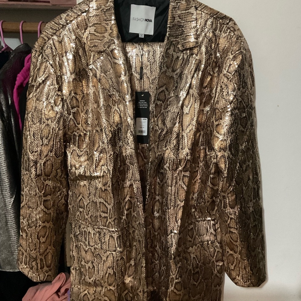 Fashion Nova Gold Blazer Metallic Snakeskin
